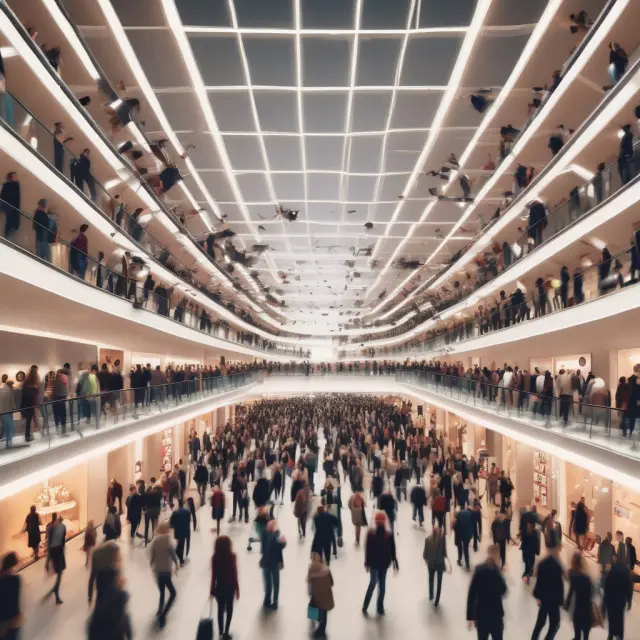 A bustling city filled with clothing racks representing fast fashion