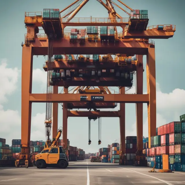 A crane transferring goods from a seller