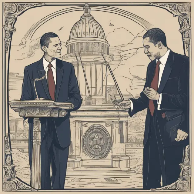 Image of a political pendulum swinging between the Obama and Trump eras, reflecting their opposing regulatory stances on net neutrality