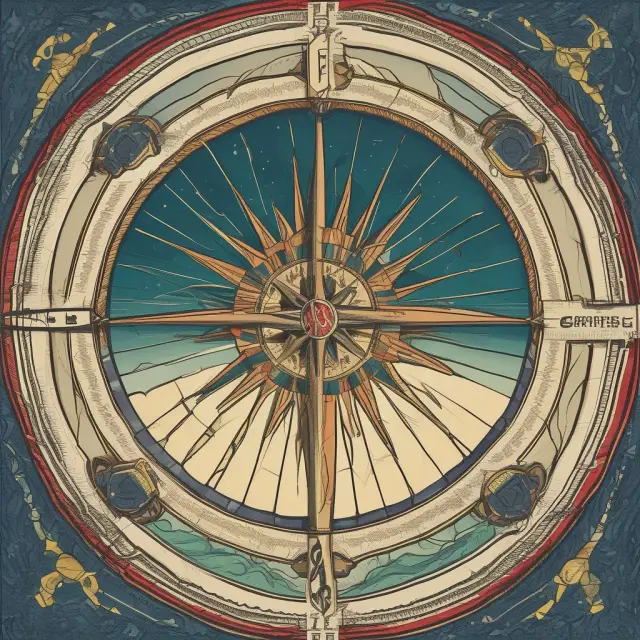 A compass with the FCC logo at its center, navigating ships sailing through chaotic communication waters