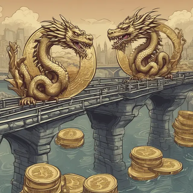 An image of companies issuing dragon coins atop a bridge, symbolizing the expansion of international operations through access to foreign capital