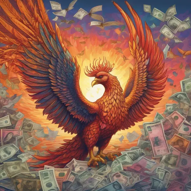 An image of a mythical phoenix emerging from an assortment of global currencies, representing FCCBs