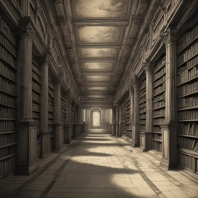 Scene of a mystical library with books spilling out, revealing answers to frequently asked questions about feasibility studies