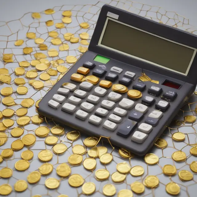 Gold calculator with gold coins pouring in, symbolizing wages. Net below filters coins for FUTA tax calculation.