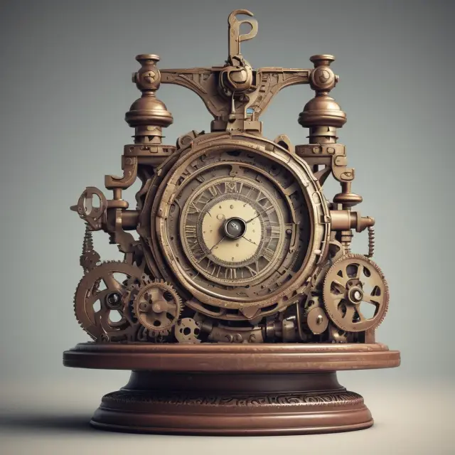 An intricate clockwork gearbox symbolizing FUTA tax payments, with balanced scales illustrating proper filing of IRS Form 940.