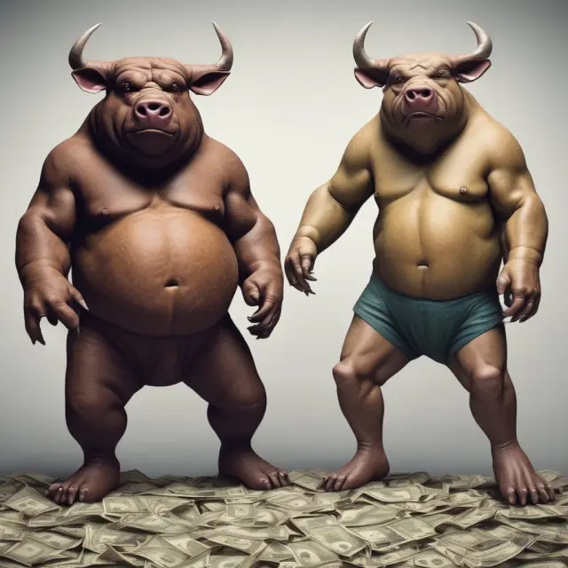 Visualizing the comparison between a bull representing high marginal tax rate and an elephant symbolizing low effective tax rate.