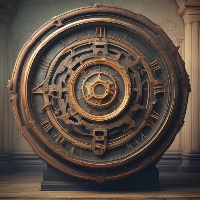 Rotating clock with interconnected gears depicting banks, illustrating the fed funds market