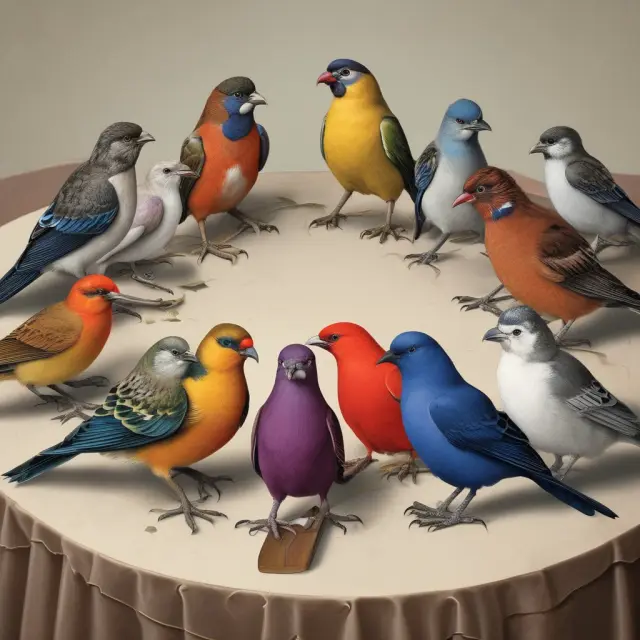Birds representing commercial banks, foreign banks, S&Ls, GSEs, securities firms, and govt agencies gathered around a table labeled 