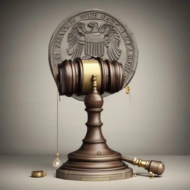 A gavel held by the Federal Reserve sets the rate for interlinked bank pendulums, representing the federal funds rate