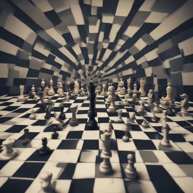 A game board representing the economy with pieces symbolizing federal fund rate stakeholders engaging in a strategic chess match to set the target rate.