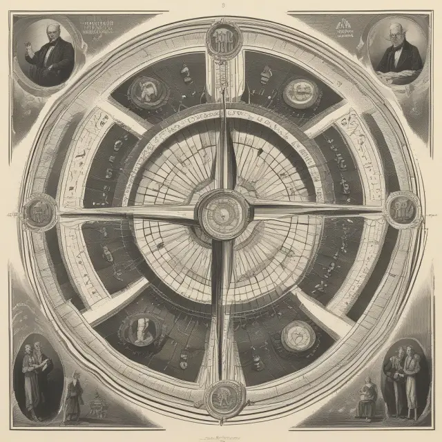 Members of the FOMC discussing monetary policy while manipulating a giant compass representing open market operations for U.S. economic stability