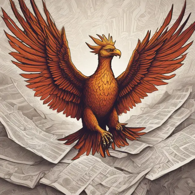 A mythical phoenix emerging from financial documents, signifying the Fed