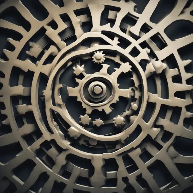 Two gears interlocking, representing the relationship between FRS and FOMC in U.S. monetary policy.