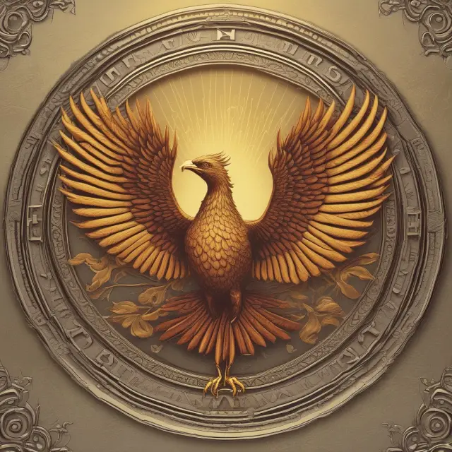 A mythical phoenix rising from a golden chalice, symbolizing the Federal Reserve System
