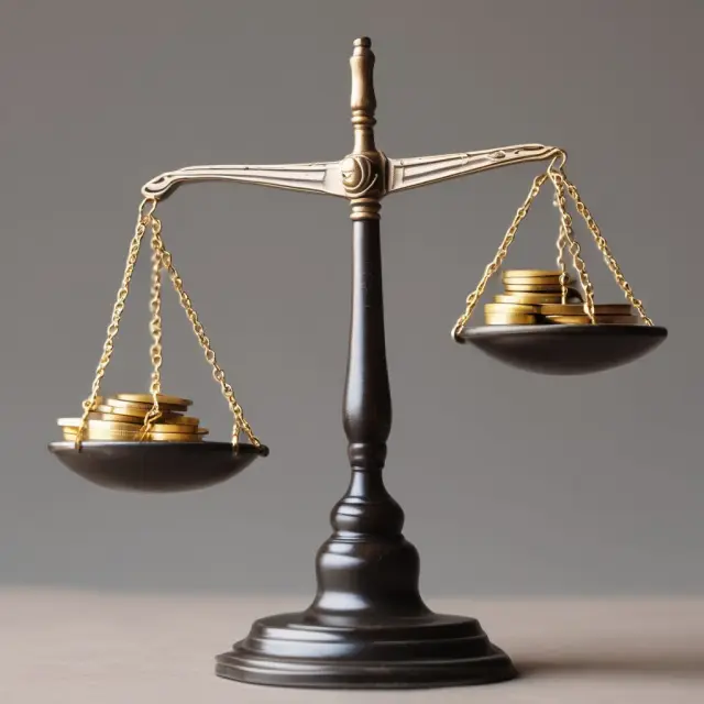 A balance scales with gold coins representing various fees in financial transactions