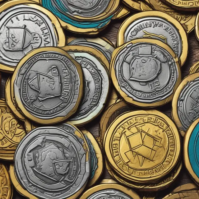 An array of bargaining chips turning into gold and silver coins as hands reach out for negotiations