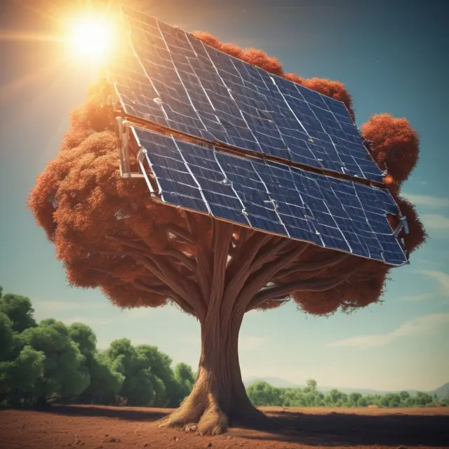 An image showcasing a tree with solar panels for branches, representing various renewable energy policies, with the oldest and most prominent branch being feed-in tariffs