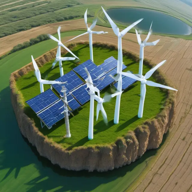 An image of wind turbines and solar panels sprouting up from a lush green earth, illustrating feed-in tariffs
