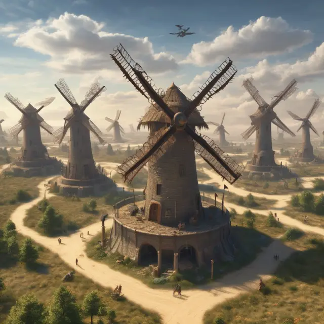 An image of the sun and wind mills generating power for a clockwork city, reflecting the role of feed-in tariffs in sustaining renewable energy growth
