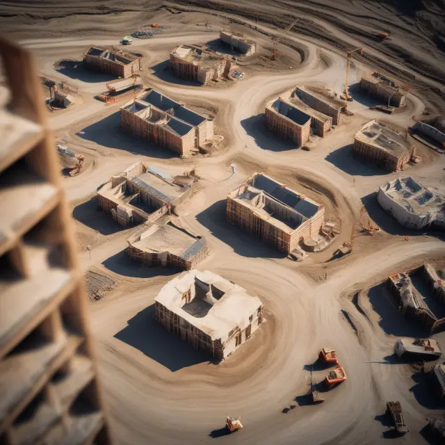 A construction site where various mortgage types merge, symbolizing alternative financing methods for home repairs and renovations