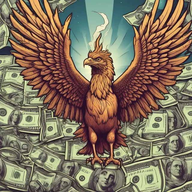 A mythical Phoenix symbolizing fiat money soaring above an economy, demonstrating control and flexibility