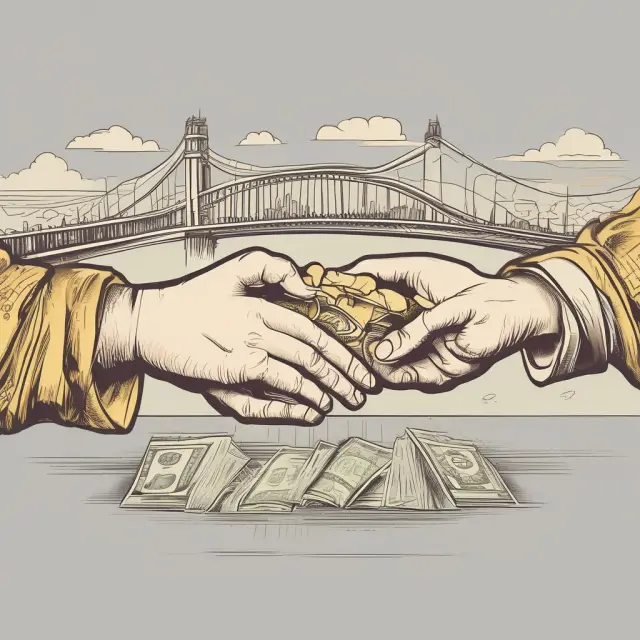 A visual metaphor of interconnected hands holding a golden bridge representing fiat money and people