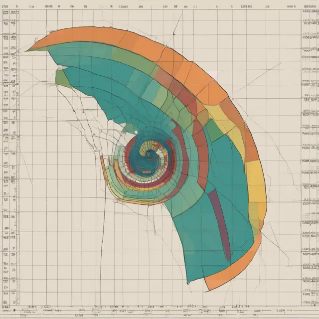 A golden spiral with Fibonacci numbers plotted, representing the calculation and application of Fibonacci retracement levels on a stock price chart