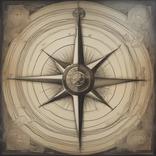A compass with Fibonacci extensions navigating through stormy financial waters, depicting the importance of guidance amidst market uncertainty.
