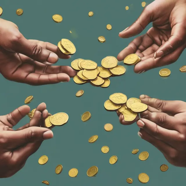 Two hands forming a trust fund, golden coins symbolizing FICA Social Security taxes flowing between them