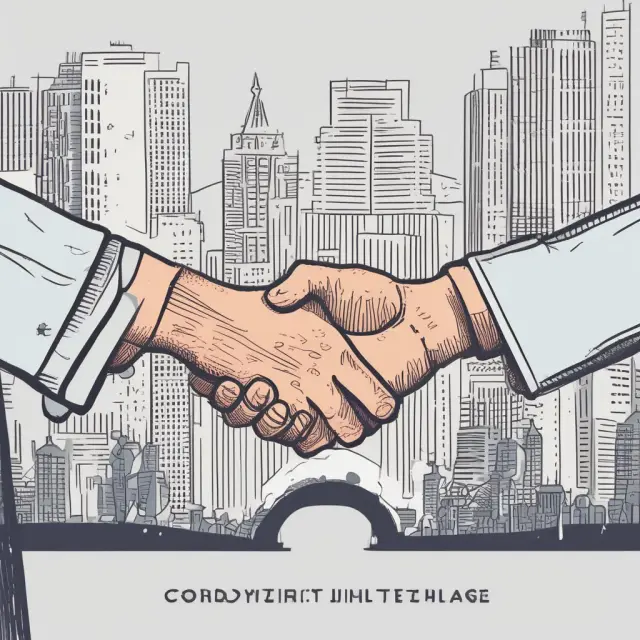 Two hands exchanging a contract while a bridge of relief packages rests in between, illustrating employer and employee assistance during COVID-19