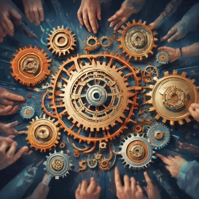 Interconnected gears representing mortgage originators, broker-dealers, institutional investors, and banks functioning within FICC