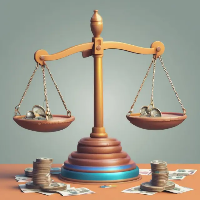 An individual balancing opportunities (symbolized by golden scales) and risks (represented by storm clouds) while applying for new credit
