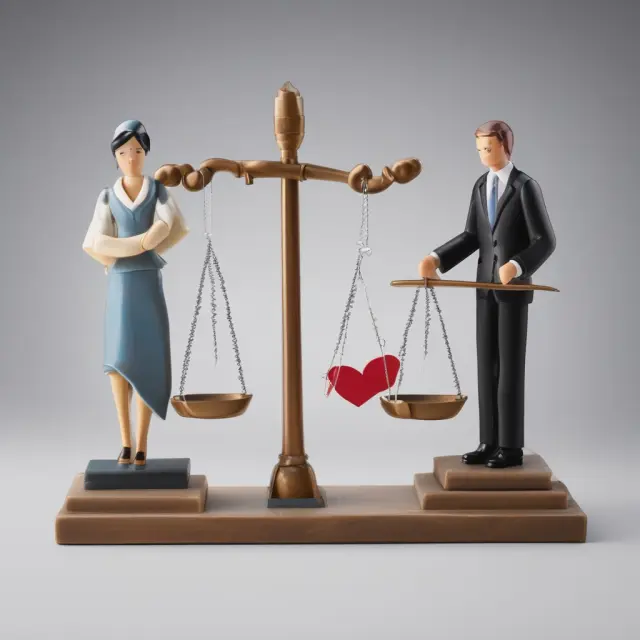 Two individuals, one as a single filer and the other as married person filing jointly or surviving spouse, standing on opposite sides of a balance scale with financial papers in hands.