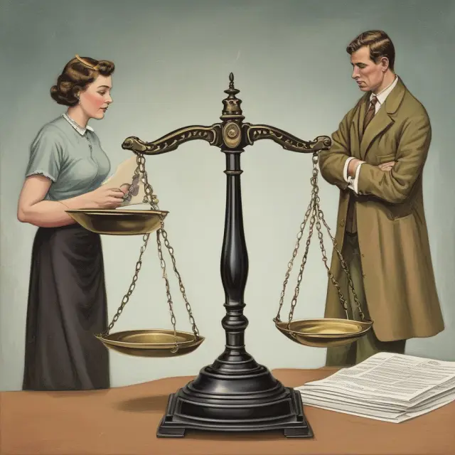 An image featuring two sets of scales representing standard and itemized deductions while a married couple contemplates their filing status