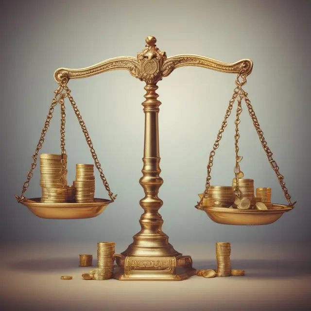 Golden scales weighing potential investment returns against finance charges