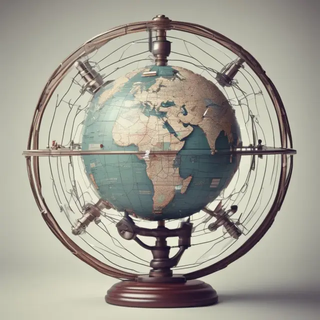 A visualization of the global economy as a connected sphere, with central banks using interest rates and foreign exchange intervention tools to manage capital flows and monetary policy impact