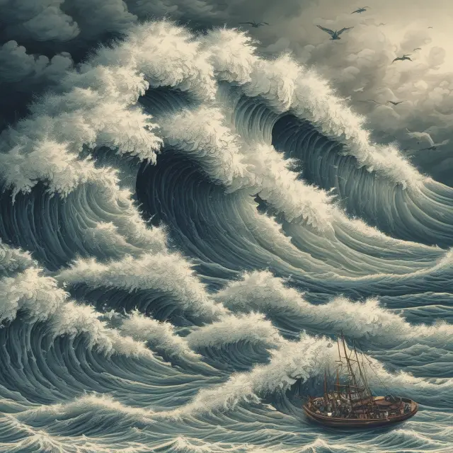 An image of a massive financial wave crashing over global market charts, illustrating the impact of the 2008 Global Financial Crisis