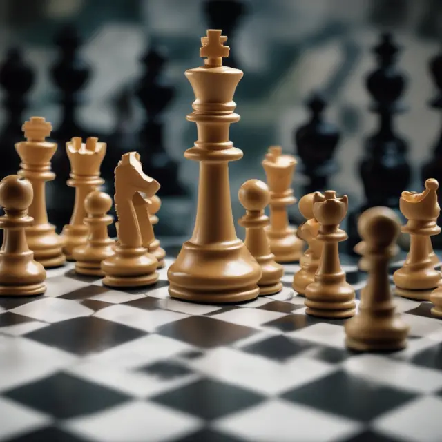 Economist playing on a chessboard, with pieces representing discounting (dollar signs), hedging (shields), and diversification (different colored coins)
