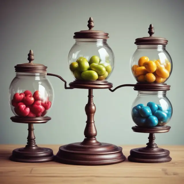 Jars representing various asset classes on a balance, symbolizing the importance of balancing risk and reward through effective asset allocation.