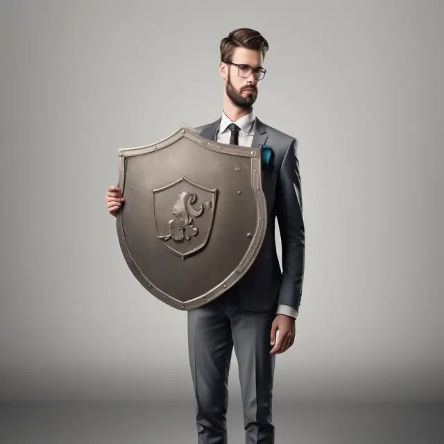 A guarantor, symbolized as an armored figure, holds a shield to protect a lender against the borrower