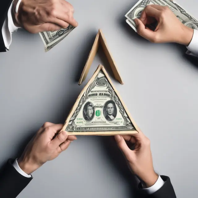 A triangle made up of a lender, borrower, and investor connected by a shield emitting rays of financial guarantees