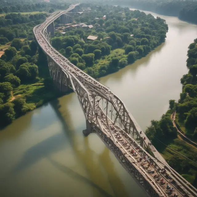 A wooden bridge connecting two diverse communities, illustrating financial inclusion