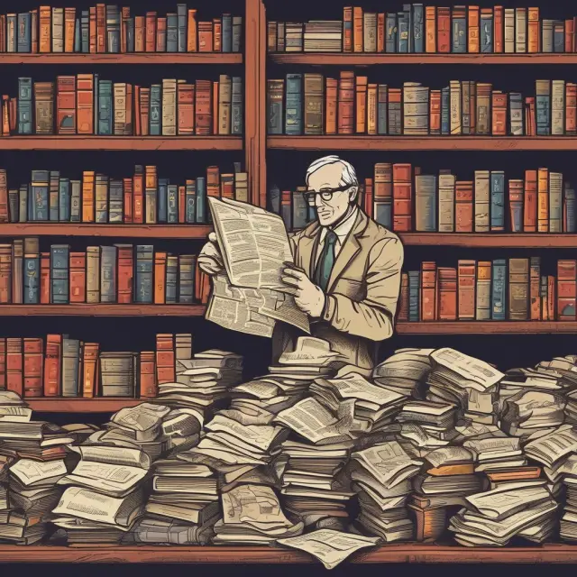 A person with open books symbolizing various financial resources, sorting through them to expand their financial literacy