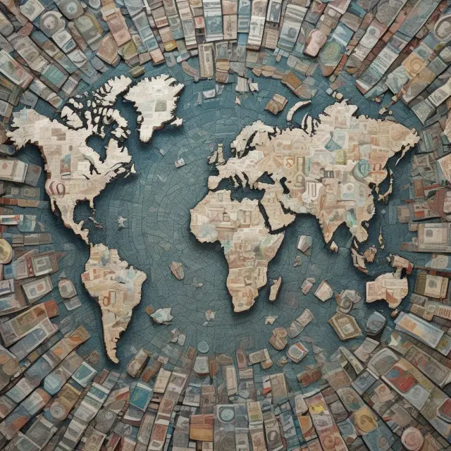 An image depicting a mosaic of various currencies representing decentralized OTC markets, emphasizing customization and direct transactions.