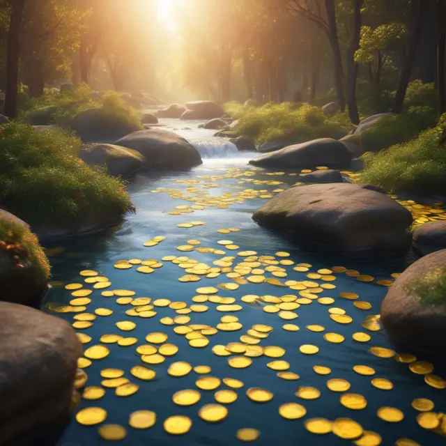 Golden coin river representing cash flow statements feeding financial progress