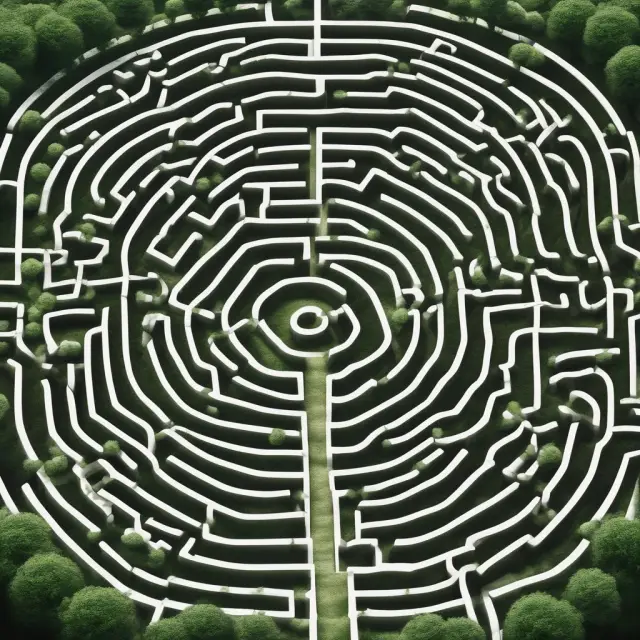 A metaphorical representation of financial reporting regulations, with a labyrinth symbolizing the complexities of GAAP and IFRS guiding investors through a forest of compliance.