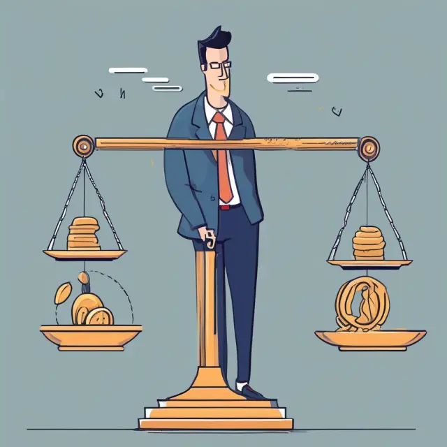 A financial manager skillfully balances a scale with equity and debt symbols to represent an optimized capital structure.