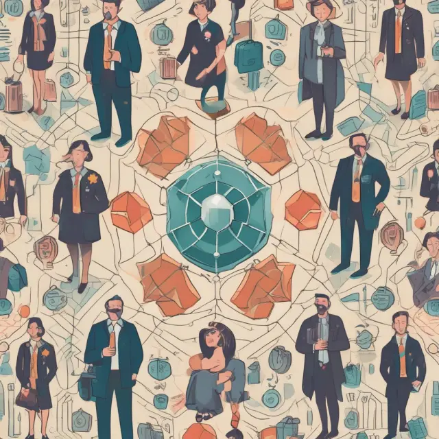 Interconnected people representing employees, customers, suppliers, investors, banks, and stakeholders forming a complex web of financial relationships