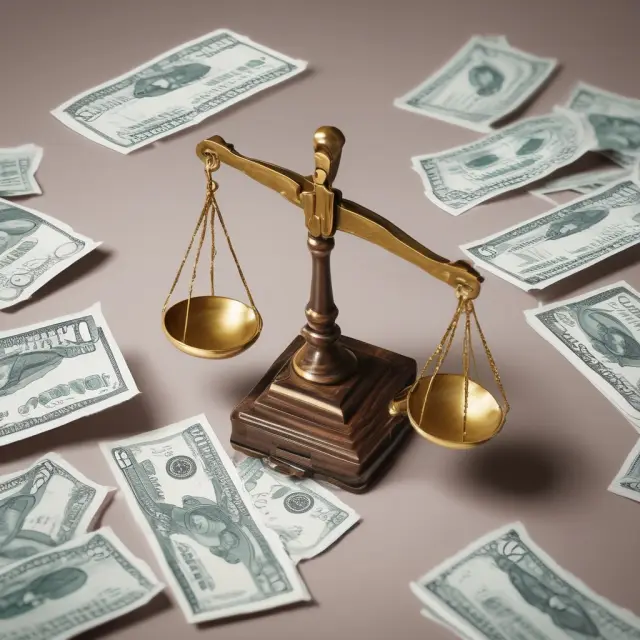 An uneven scale represents financial instability for an individual, with high debt servicing costs and wage garnishments.