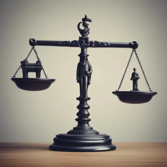 Scale comparing an individual and corporation in financial distress, with warning signs.